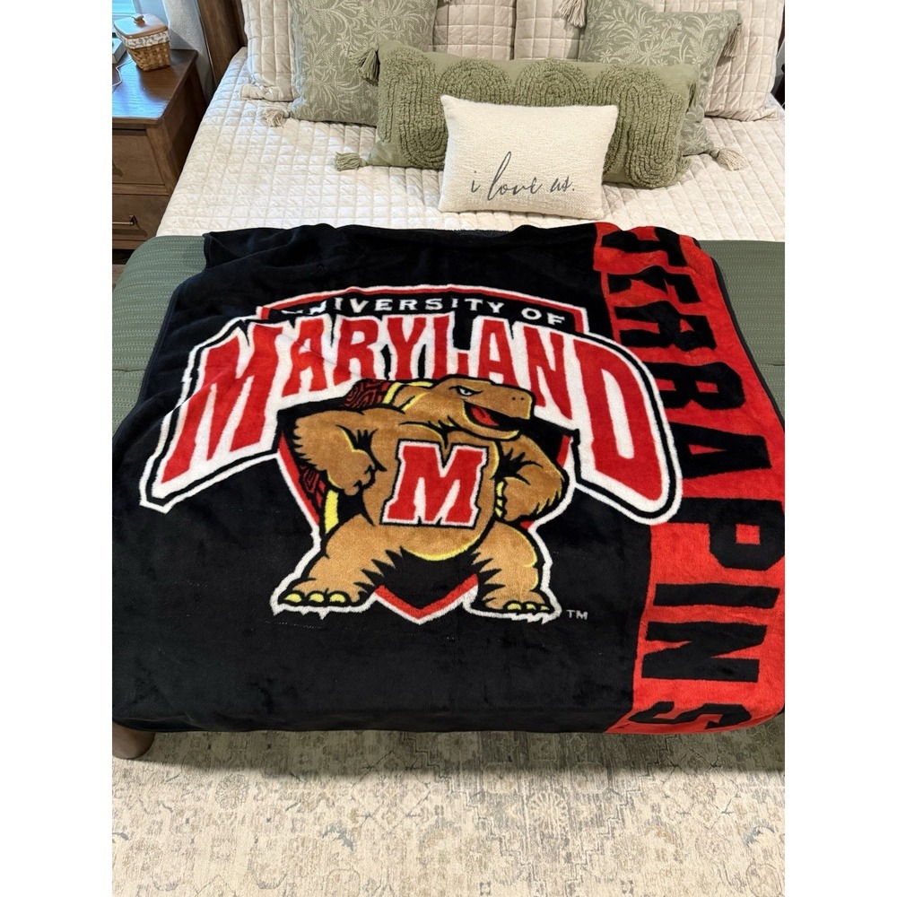 🐢 Vintage 90s University of Maryland Terrapins Stadium Blanket 52x60 Bold Print